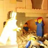 Aus Lego gebaute Grabhöhle mit Engel und Maria